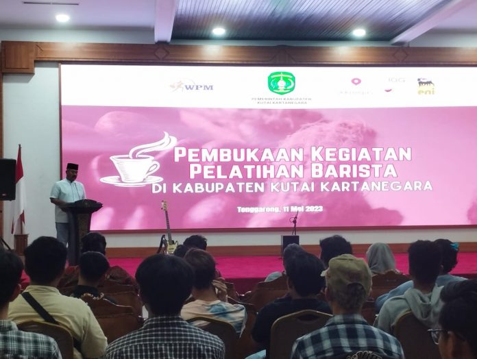 Saat menyampaikan sambutan pada pembukaan kegiatan pelatihan dan sertifikasi barista. (Istimewa)