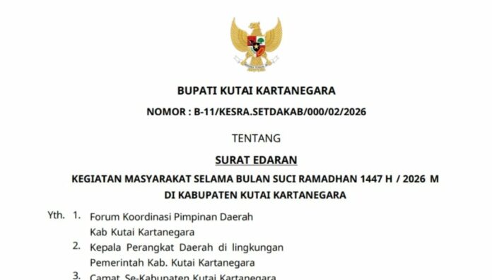 Surat Edaran Bupati Kukar menjelang bulan suci Ramadan. (Istimewa)
