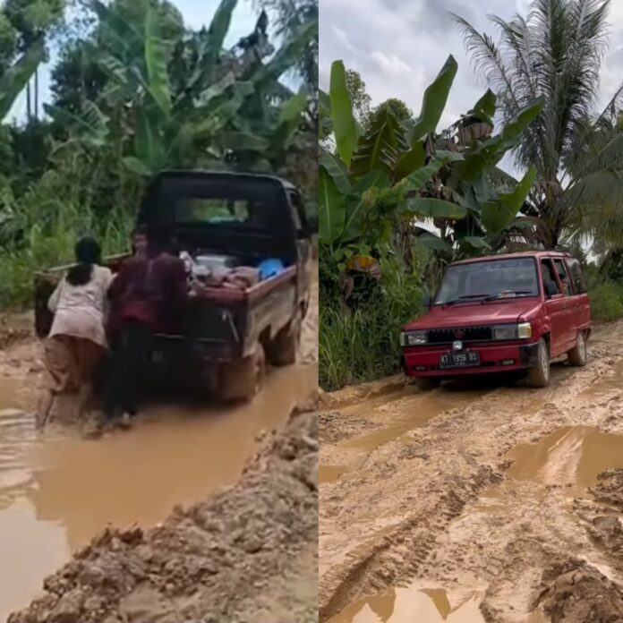 Suasana jalan penghubung dari Desa Rantau Hempang menuju Desa Selerong yang dilalui warga pada momen lebaran. (Istimewa)