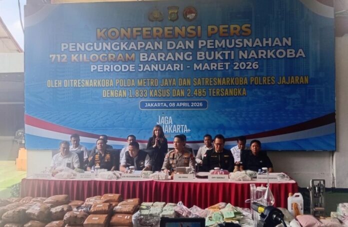 Polda Metro Jaya menggelar konferensi pers terkait pengungkapan kasus narkoba dalam tiga bulan terakhir. (Dok MKN)