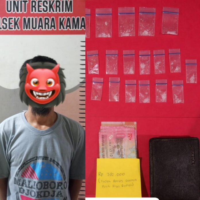 Polsek Muara Kaman yang berhasil amankan tersangka HA beserta puluhan poket sabu-sabu. (Humas Polres Kukar)