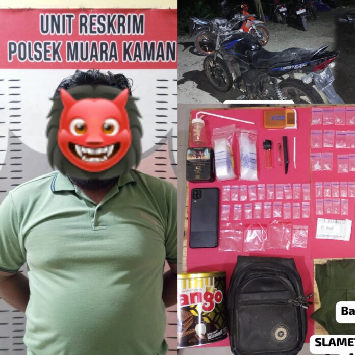 Unit Reskrim Polsek Muara Kaman berhasil tangkap tersangka pemasok sabu beserta barang bukti. (Humas Polres Kukar)