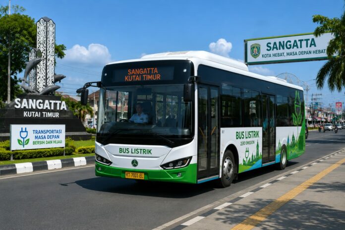 Ilustrasi Bus Listrik Gratis di Kutim. (AI)